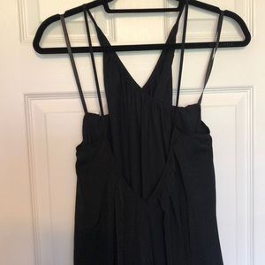 Black silky polyester trapeze midi dress, large
